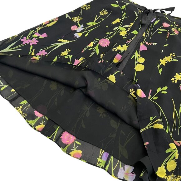 Vintage Silk Chiffon Beaded Floral Knee Length Skirt Black Size 12 Preppy Twee - Picture 5 of 12